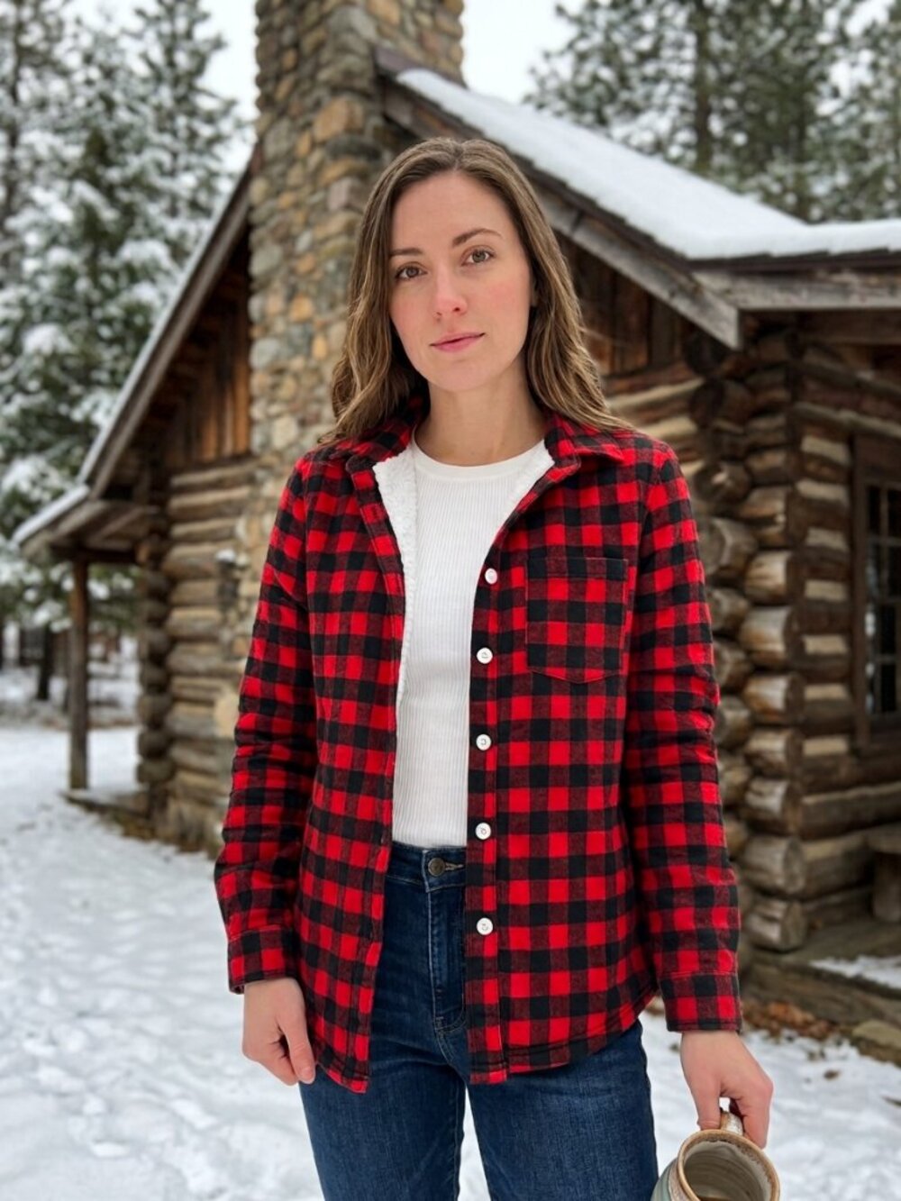 Womens Forever 21 Red Black Buffalo Plaid Sherpa Lined Shirt Y2K NWT Size M
